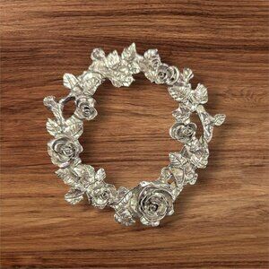Silver Metal Rose Wreath Jar Candle‎ Topper Floral Ring With Pegs candle wreath